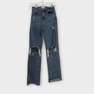 Fashion Nova High Waist Straight Leg Jean in Distressed Blue Women’s Size 3